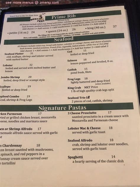 Online Menu of Village Bar Supper Club, Kieler, WI.